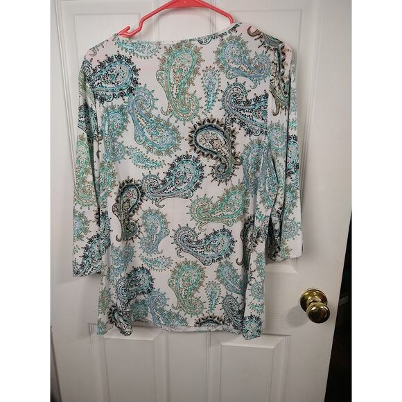 Rose&Olive Woman 1X Blouse Keyhole V Neck White Paisley Pullover 3/4 Sleeve... - Picture 9 of 9